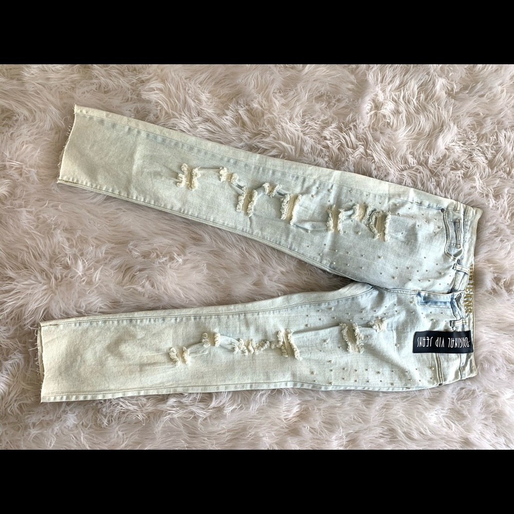 Original VIP jeans with pearls detail.
